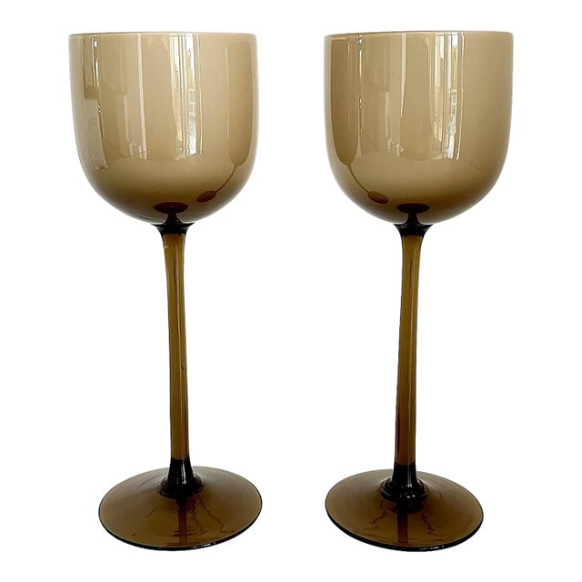 1960s Carlo Moretti Cafe Au Lait Long Stemmed Wine Glasses , a Pair For Sale