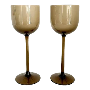 1960s Carlo Moretti Cafe Au Lait Long Stemmed Wine Glasses , a Pair