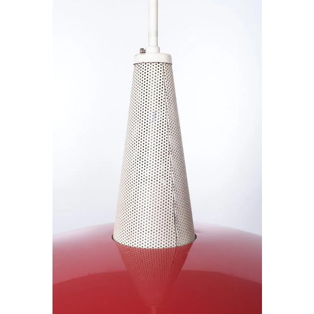 Another Great Design by Louis Kalff for Philips, early 1960s. Red Metal shade. White Perforated tapered Metal coon....