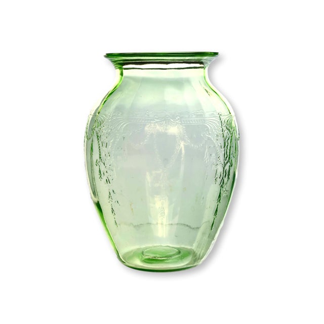 Cameo Green Depression Uranium Glass Vase For Sale - Image 4 of 4