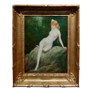 Warren Davis -Nude Nymph at the Edge of the Forest-1924 Oil Painting