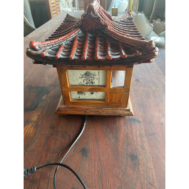 Mid-Century Modern Vintage Japan Korea Handmade Wood Hanok Geisha House Table Lamp For Sale - Image 3 of 8