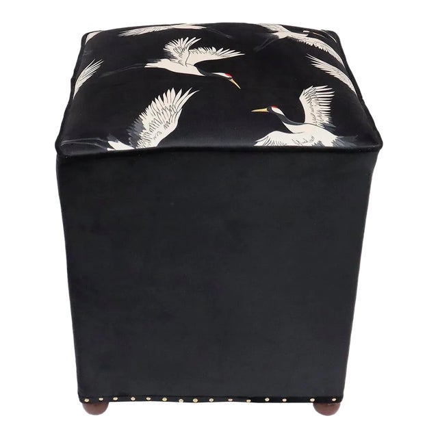 Boho Chic Italian Velvet Handmade Ottoman For Sale
