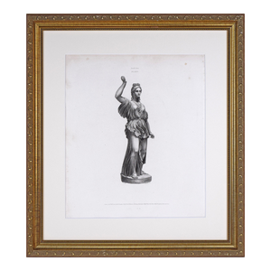 19th Century Neoclassical Antique English Engraving of Greco Roman Marble Statue of Diana
