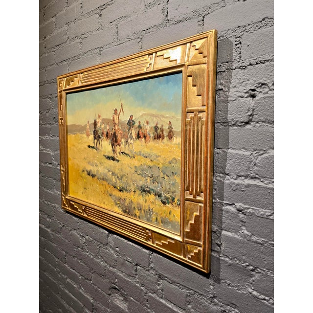 Sheryl Lamar Bodily "Native American Riders Crossing the Frontier" Western Oil Painting For Sale - Image 10 of 12