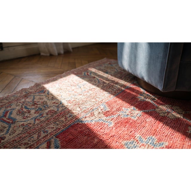 1900s Pink Raspebery Geometric Antique Indian Agra Rug 4'6" X 7'9" Handknotted Cotton Carpet For Sale - Image 9 of 9