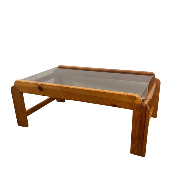 Coffee Table in Pine with Smoked Glass Top, 1970s For Sale - Image 18 of 18