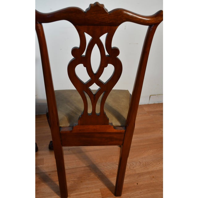 1920 Antique English Chippendale Solid Mahogany Set of Six Dining Chairs Leather Seats For Sale - Image 16 of 17