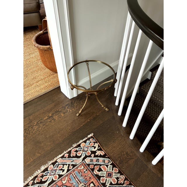 Vintage French style brass side table with glass top and ornate rams head and hoof feet details