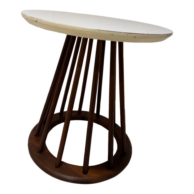 Arthur Umanoff Walnut Spindle Side Table With White Laminate Top For Sale