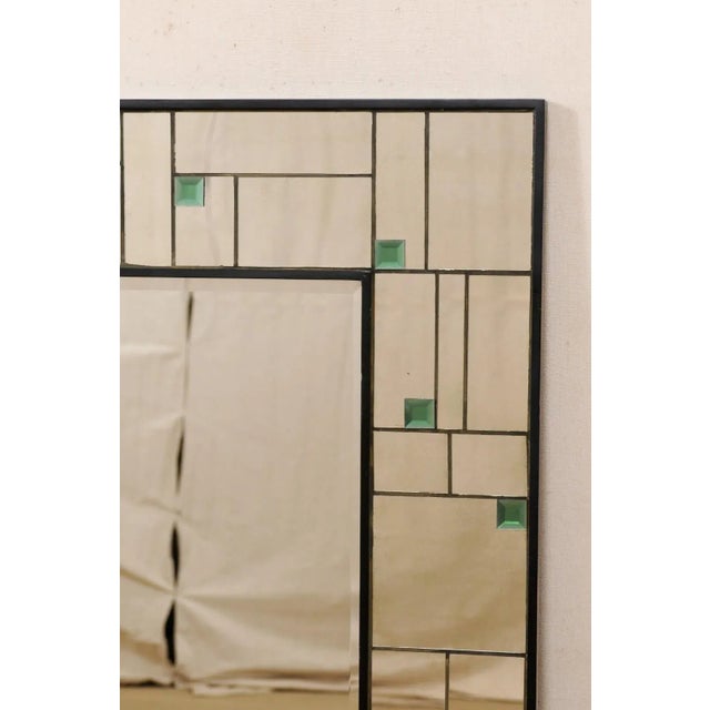 Vintage Mirror With Geometric Mirror Border and Green Colored Accents For Sale - Image 9 of 11