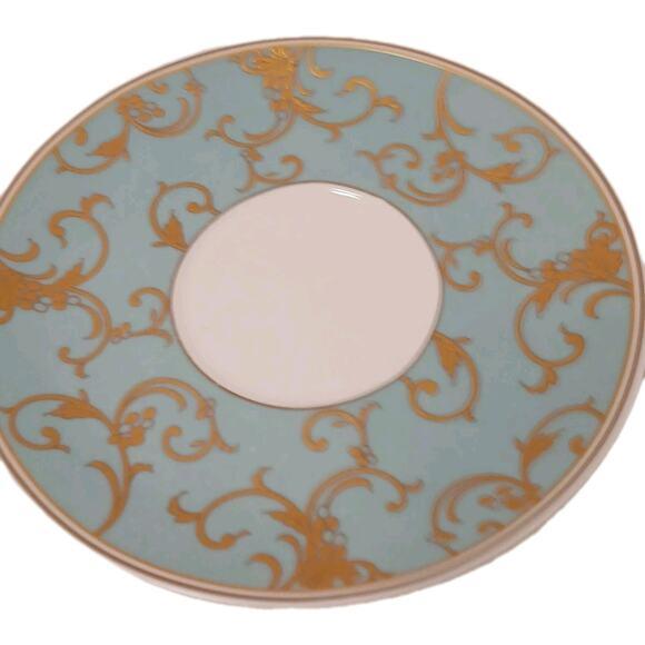 1970s Grace's Teaware Large Tea Cup & Saucer Blue Gold Paisely Floral Scrolls Regency For Sale - Image 9 of 16