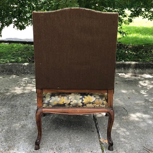 Burnt Umber 19th Century French Louis XV Fruitwood Fauteuil ~ Armchair With Floral Needlepoint For Sale - Image 8 of 15