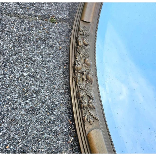Glass Oval Mirror in Plaster and Wood, 1930s For Sale - Image 7 of 11