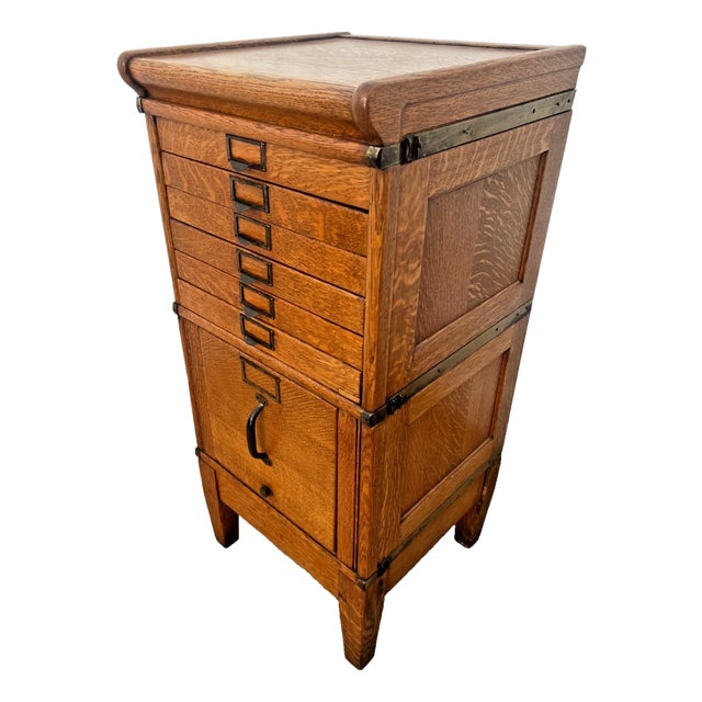 Antique Sectional Multi-Drawer Filing Cabinet Vollmer Bros. Quarter Sawn Oak For Sale