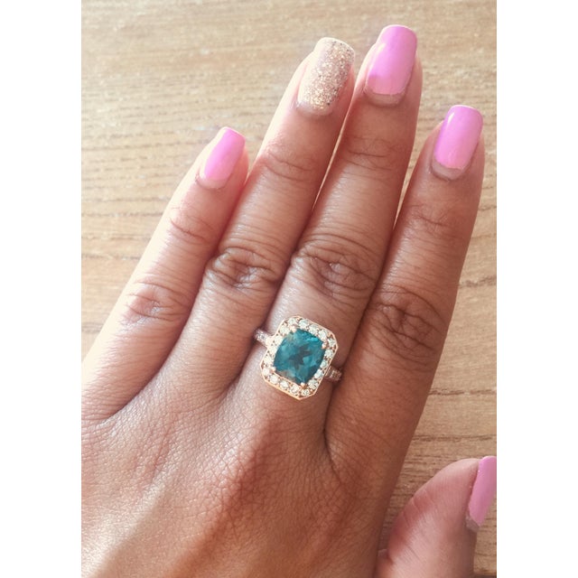 3.75 Carat Apatite Diamond 14 Karat Rose Gold Halo Engagement Ring, Size 7 For Sale In Los Angeles - Image 6 of 6