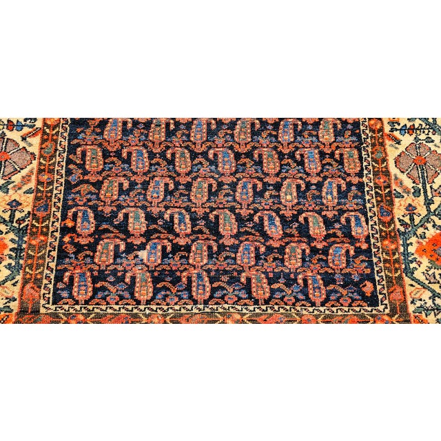 19th Century Persian Kurdish Gallery Rug, Hand-Knotted Wool, All-Over Paisley & Poppy Pattern, Navy & Ivory, 5x10 For Sale - Image 17 of 18