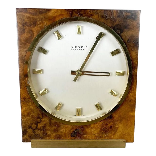 Hollywood Regency Brass & Walnut Table Clock from Kienzle, Germany, 1960s For Sale