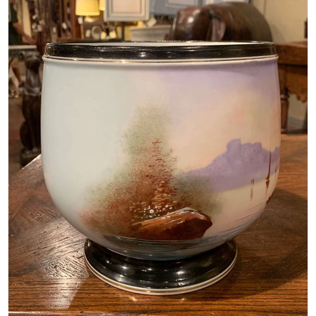 French 19th Century French Napoleon III Porcelain De Paris Landscape Cache Pot For Sale - Image 3 of 10