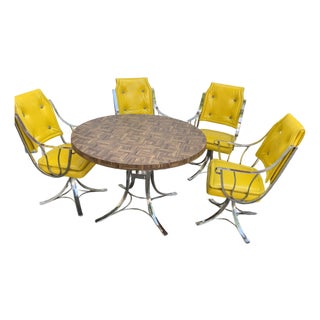 Set of Vintage Mid Century Chromes and Yellow Vinyls Four Chairs and Table For Sale