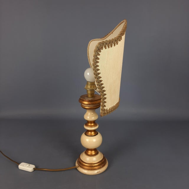 Abat Jour Table Lamp in Gilded Turned Wood, 1960s For Sale - Image 3 of 14