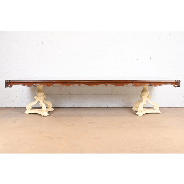An exceptional French Regency style double pedestal extension dining table By Karges Furniture USA, Circa 1960s Gorgeous...