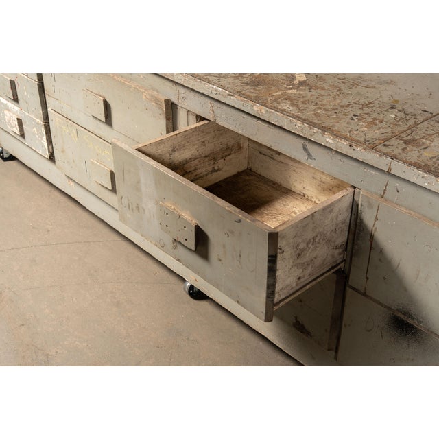 Early 20th Century Monumental Industrial Shop Workbench Cabinet With Labeled Drawers For Sale - Image 13 of 18