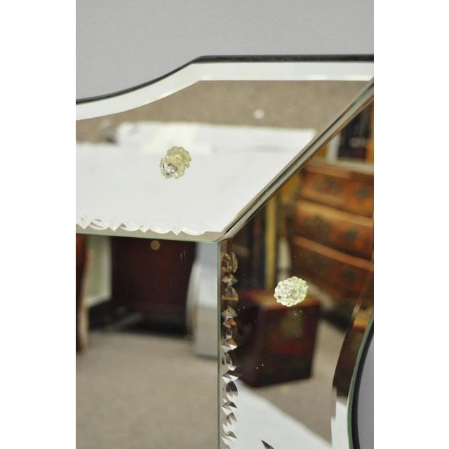 Mid 20th Century Vintage Venetian Art Deco Scalloped Edge Floral Etched Glass Large Wall Mirror For Sale - Image 5 of 11