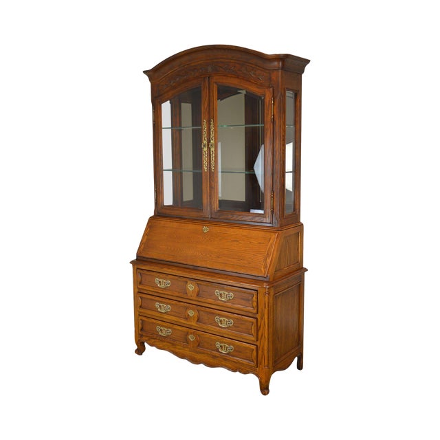 French Country Style Oak Curio Cabinet Top Secretary Desk By