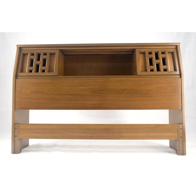 Brown American Walnut Sliding Doors Storage Compartment Full Size Bed Headboard MINT! For Sale - Image 8 of 13
