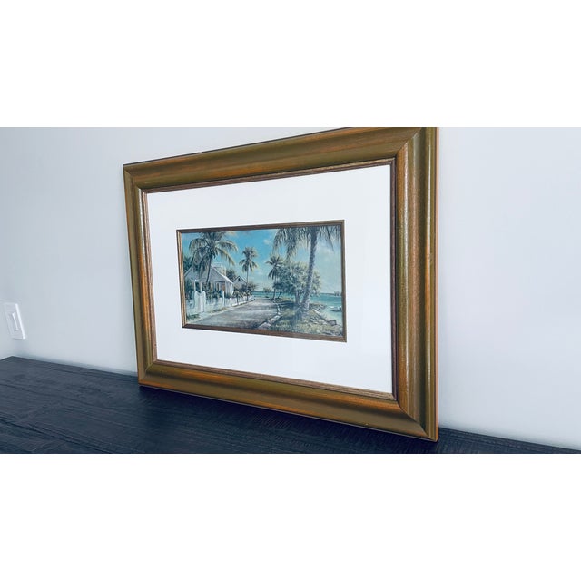 Beautiful custom framed art. Tripp Harrison signed lithograph of Harbor Island Bahamas. Framing and matting are exceptional.