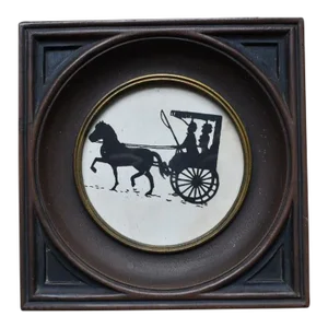 Square Victorian Style Framed Silhouette Wall Hanging of Horse and Buggy