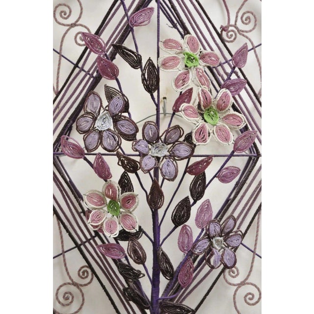 Victorian Early 20th Century French Victorian Glass Beaded Purple Flower Casket Wreath Wall Sculpture (A) For Sale - Image 3 of 12