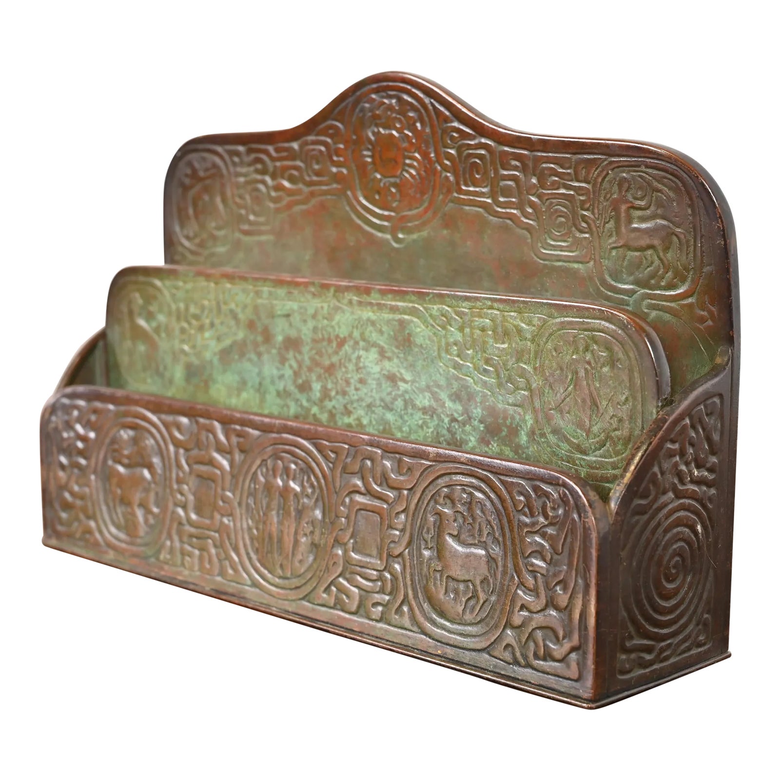 Tiffany Studios New York Zodiac Bronze Letter Rack | Chairish