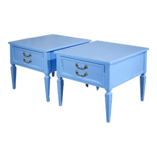 1970s Transitional End Tables by Thomasville in Blue a Pair - Newly Painted For Sale