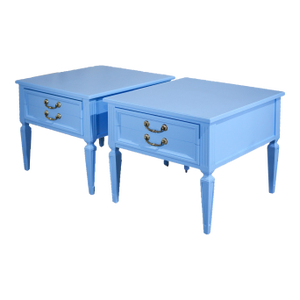 1970s Transitional End Tables by Thomasville in Blue a Pair - Newly Painted