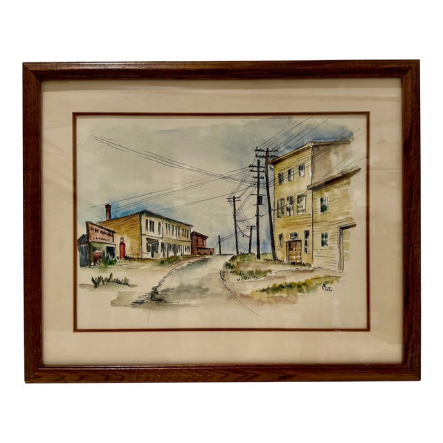 Henry (Heinz) Emil Salloch “Olde Sealfen” 1952 Original Watercolor – American Small-Town Street Scene For Sale