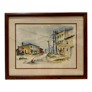 Henry (Heinz) Emil Salloch “Olde Sealfen” 1952 Original Watercolor – American Small-Town Street Scene