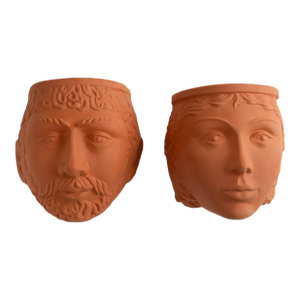Vintage Terracotta God Goddess Face Wall Planters by Rookes Pottery, England - Set of Two