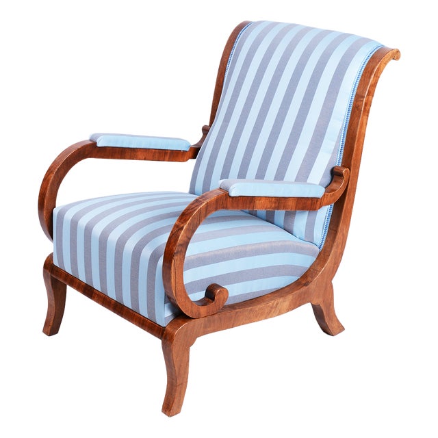 Biedermeier Lounge Chair in Oak, Spruce and Walnut, Austria, 1830s For Sale
