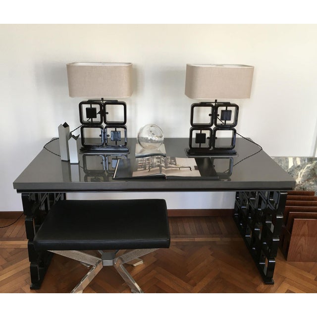 Borsani-Style Black Ebonized Wood Desk with Grey Top by Dimore For Sale - Image 9 of 15