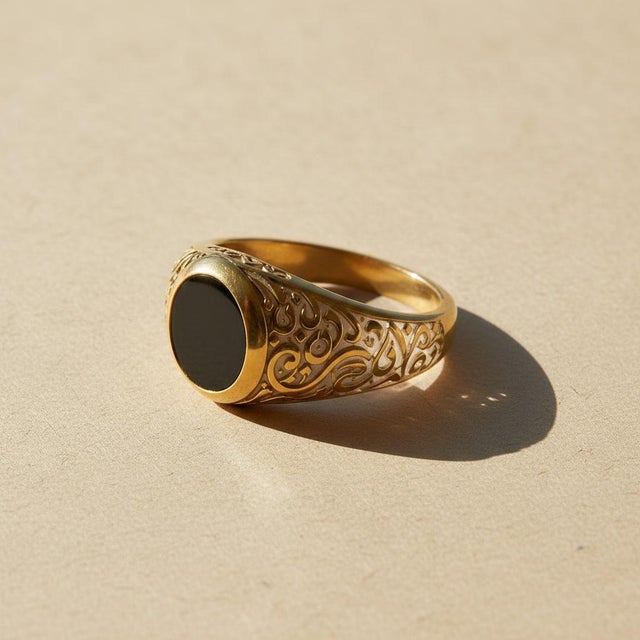 Not Yet Made - Made To Order Men’s Black Onyx Ring With Arabic Calligraphy Design, Size 7.5 For Sale - Image 5 of 7