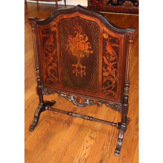 1920s 1920's Mahogany Paint Decorated Regency Style Fireplace Screen For Sale - Image 5 of 12