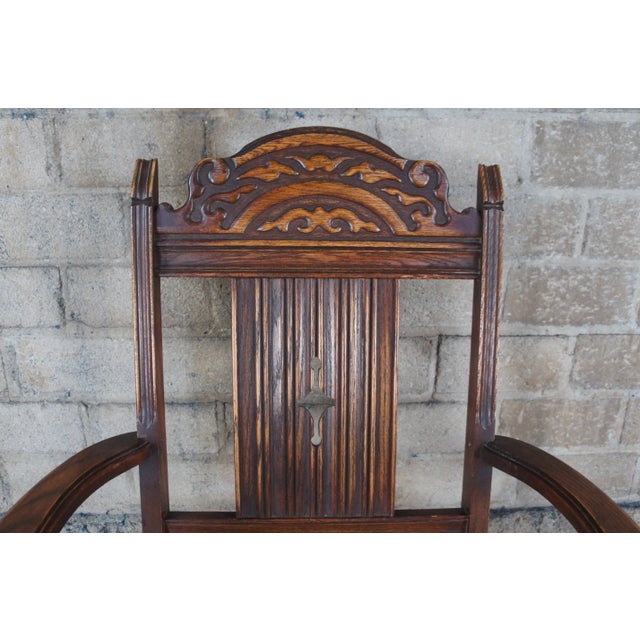Bernhardt 5 Antique Bernhardt English Jacobean Style Carved Oak Dining Room Chairs For Sale - Image 4 of 12