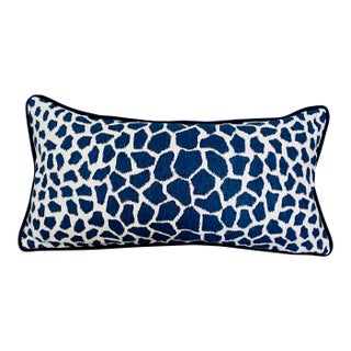 13” X 26” Brunschwig & Fils Jiraffa Indigo Navy Blue White Giraffe Animal Abstract Linen & Velvet Lumbar Pillow Cover For Sale