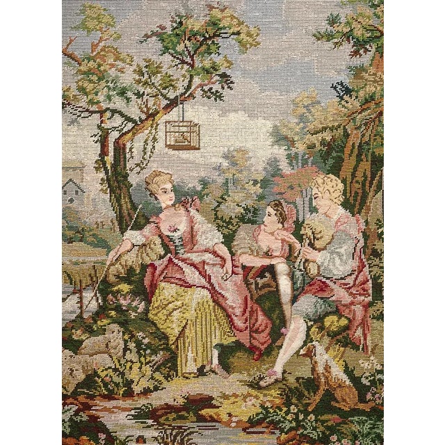 Canvas - Tapestry - "gallant scene" after Watteau. Made entirely by hand at the tapest point. Wool weaving. Circa 1940.