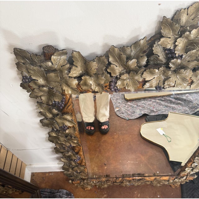 Large Continental Mirror With Beveled Glass and Grapevine Motif For Sale - Image 10 of 14
