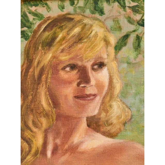 Impressive figurative nude with the motif of a young woman in a natural environment. The painting is made using the oil on...