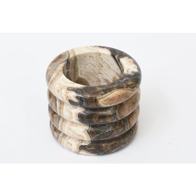 Stone Italian Vintage Swirled Alabaster Lidded Round Box Brown, Cream, Tan, Black, Dark Gray 60's For Sale - Image 7 of 10