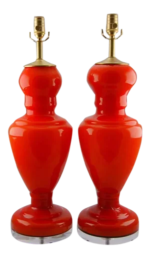 Vintage Murano Glass Lamps Red Orange